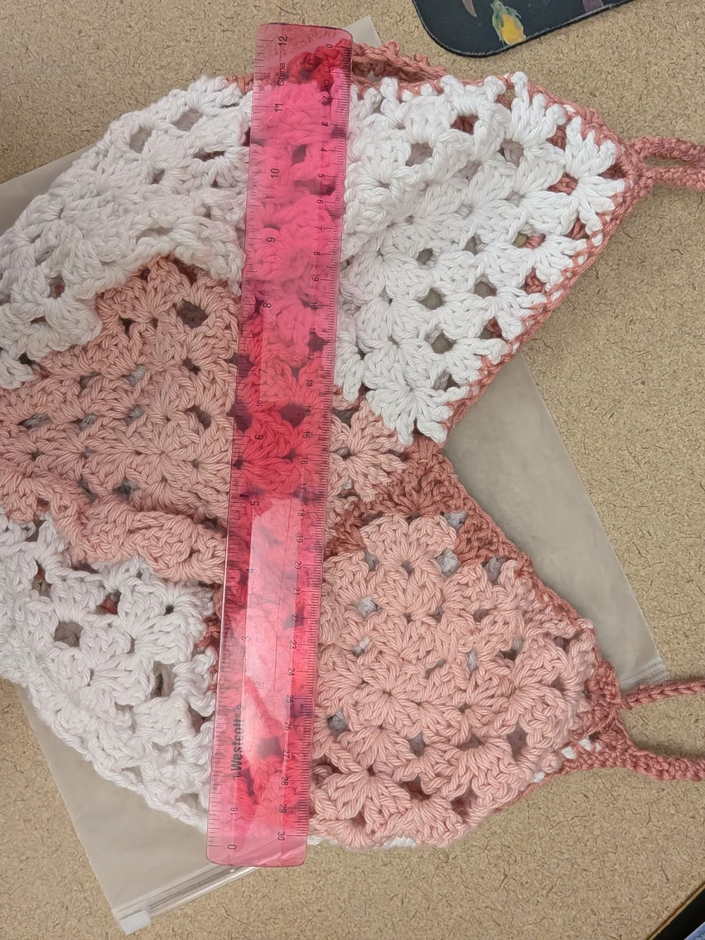 Handmade Crochet Hobo Bag - Pink & White